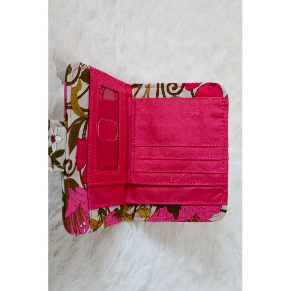 Vera Bradley Tea Garden Floral Bifold Wallet Pink Orange Yellow Snap Closure
